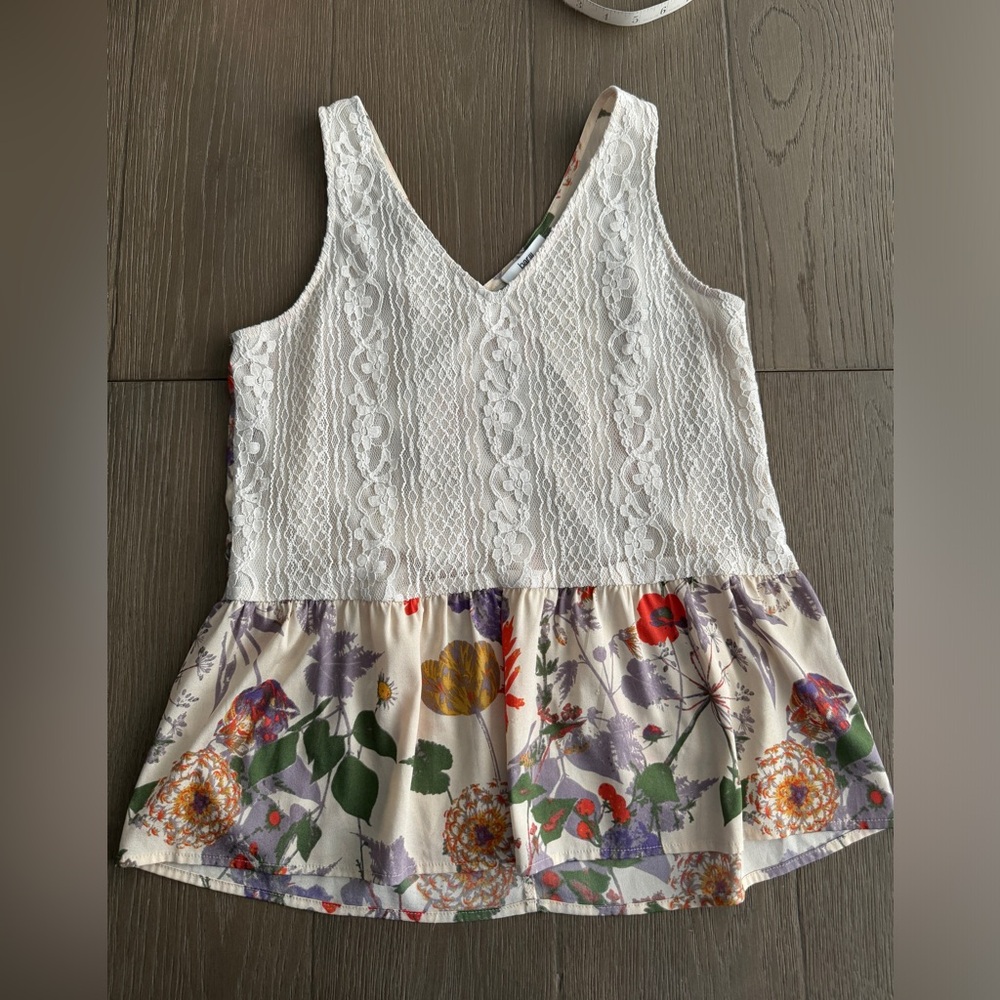 bar III women's blouse top white lace floral tank size small